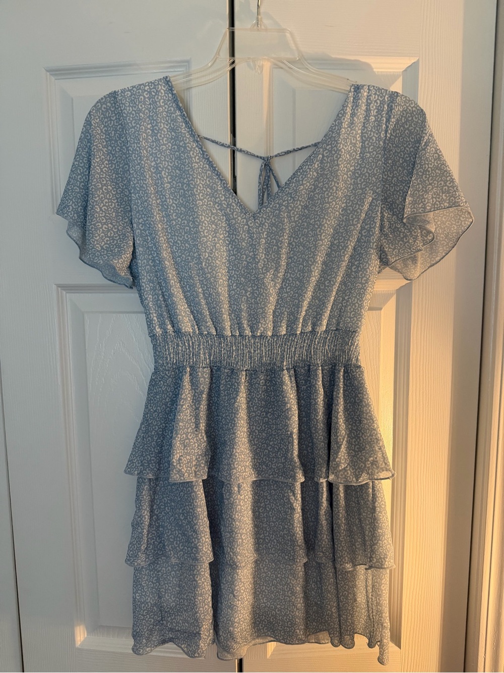 Altar'd State Light Blue Floral Tiered V-Neck Dress